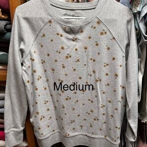 Eddie Bauer Light Gray Sweatshirt with Floral Design
